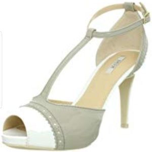 Geox Italian patent heels in taupe and white